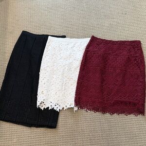 Set of 3 Elegant Lace Skirt Set - Black, White, and Burgundy size 2 and 4